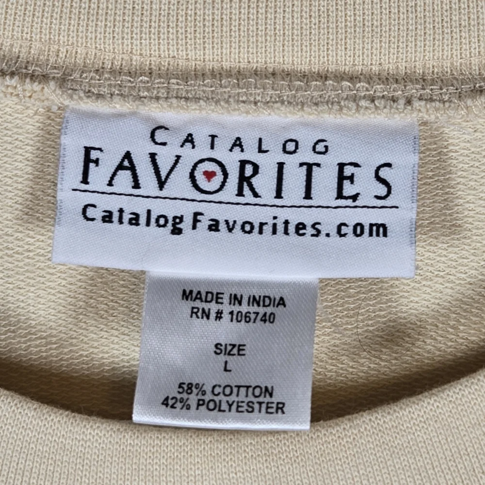 Catalog Favorites Owl Birch Cream 3/4 Sleeve Crew Neck Sweatshirt Top Size Large - Picture 2 of 12